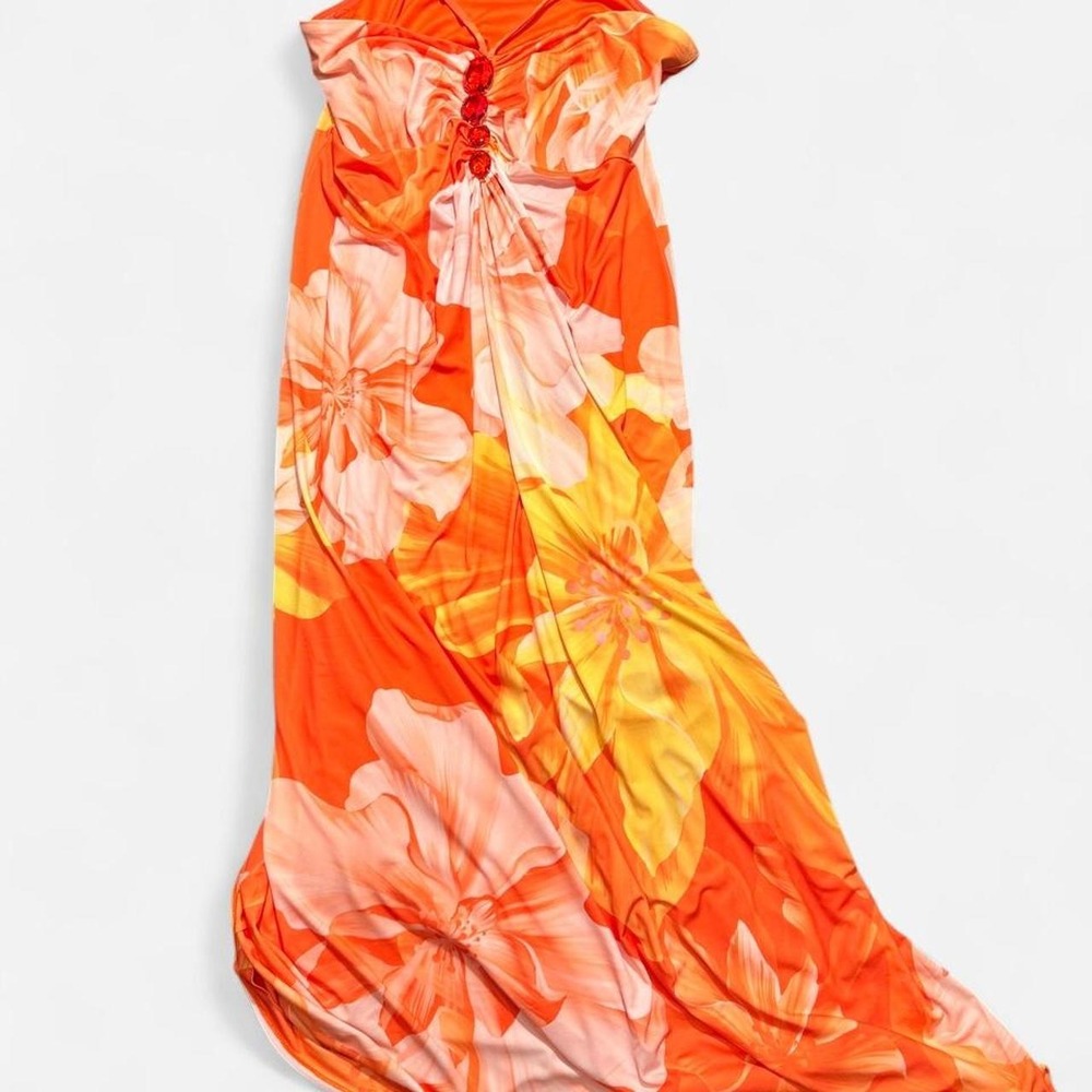 Boston Proper orange maxi dress with faux jewel detail - Picture 2 of 8